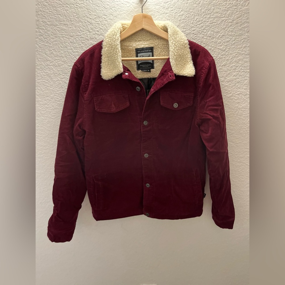 Beautiful Giant Burgundy Corduroy Sherpa Jacket Trucker Coat Men Size M Workwear - Picture 3 of 5